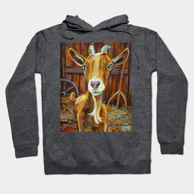 Golden Goat in Barn by Robert Phelps Hoodie by RobertPhelpsArt